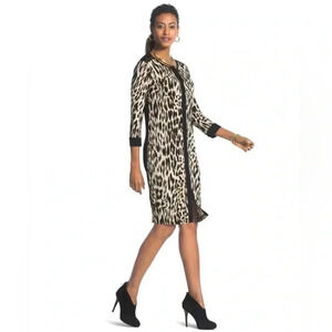 Chicos Speckled Animal-Blocked Shirtdress SZ 2/LG